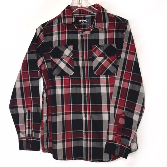 Tony HAWK Boys Shirt plaid button down Long sleeves red Black white size XL - Picture 3 of 10